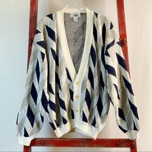 JED  VINTAGE  Bl/Cream Stripe Mens Cardigan Size L